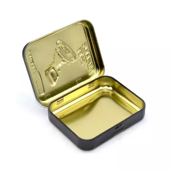 Tin box with hinged lid