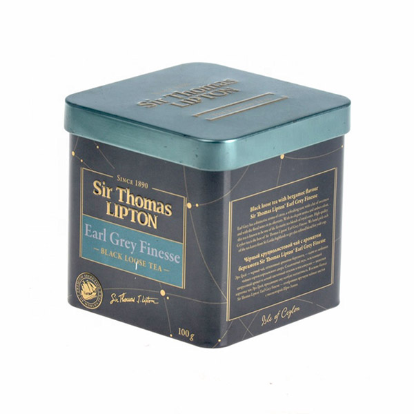 Square OEM embossed premium empty 100 gram lipton tea tin caddy case storage