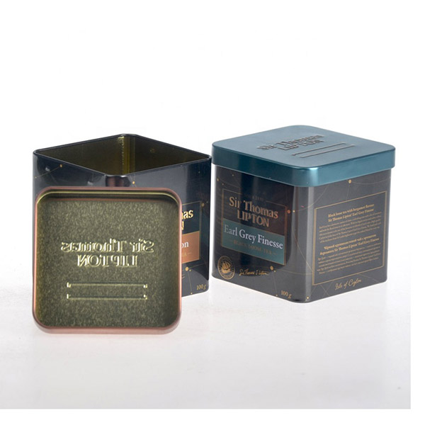 Square OEM embossed premium empty 100 gram lipton tea tin caddy case storage