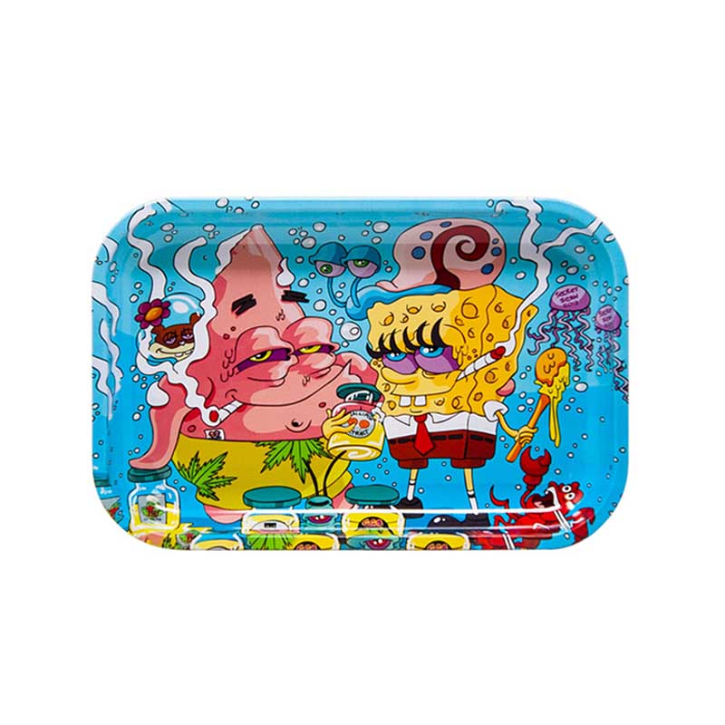 6.3"x10.6" inch free samples custom spongebob rolling trays metal weed smoking tray wholesale