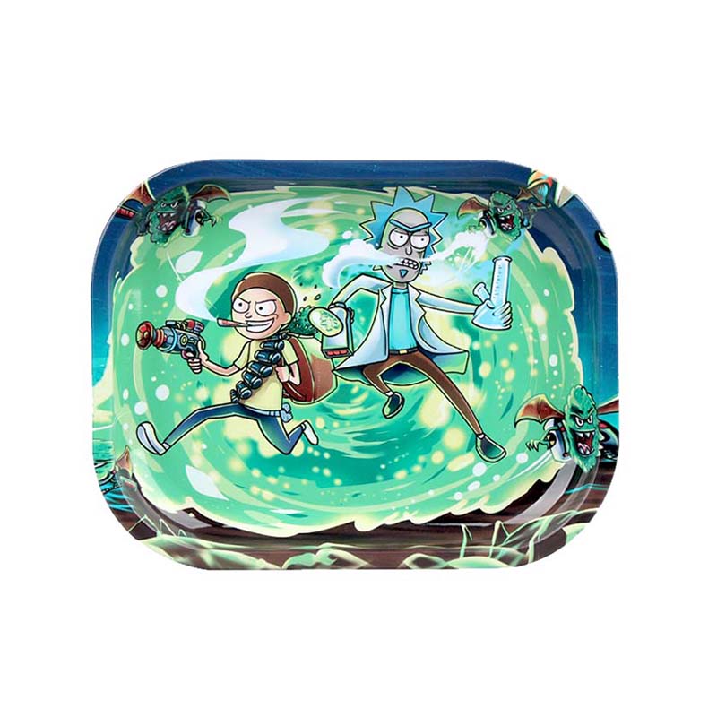 5.5"x7" inch custom printed cartoon character rick and morty rolling trays tin smoking tobacco weed tray