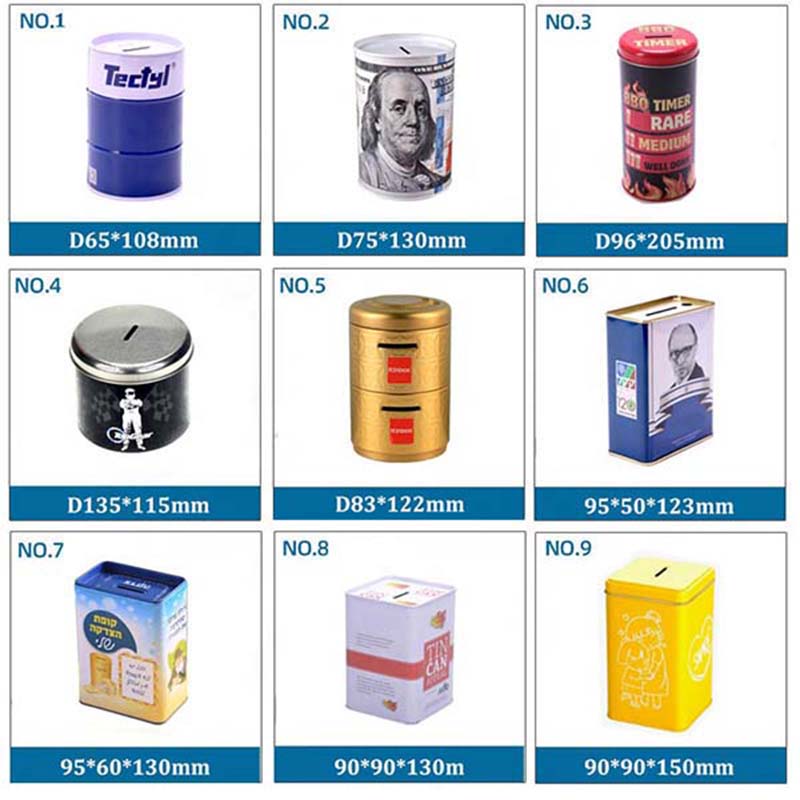 Customized cylinder bill dollar tin can piggy bank coin money collection saving tin box wholesale