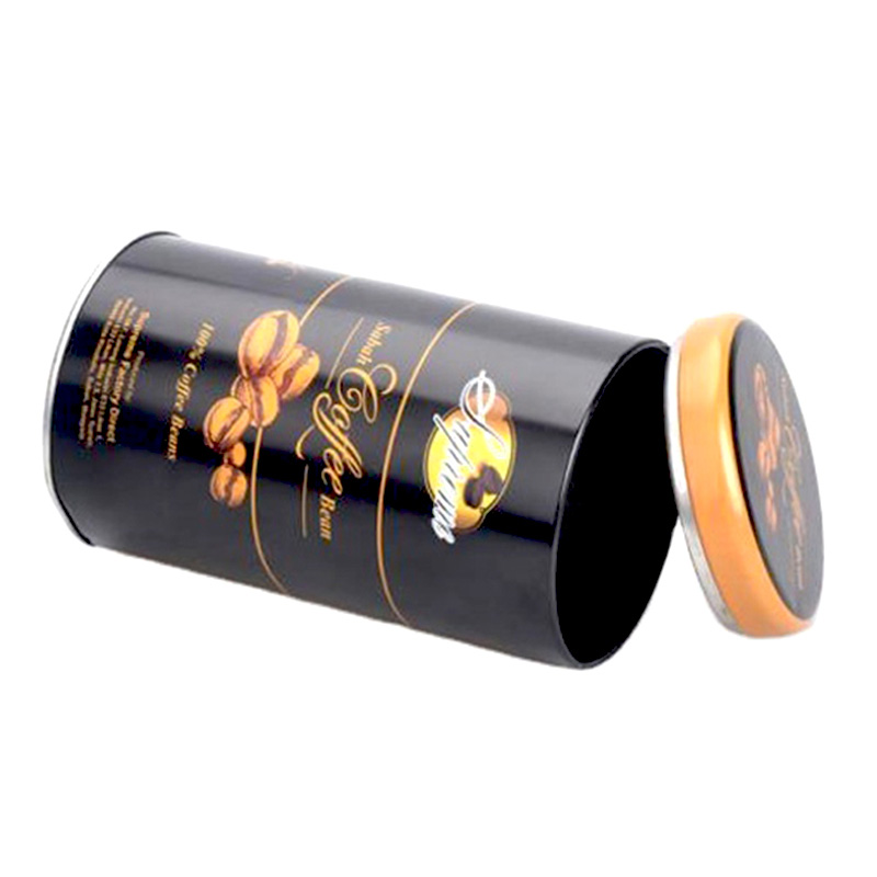 Custom printed round black 150 gram coffee bean tin can canister cylinder tea tin jar container