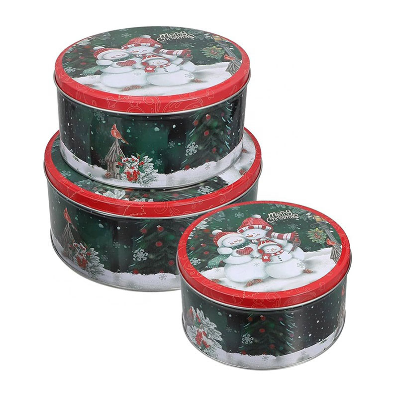 Round Christmas tin container