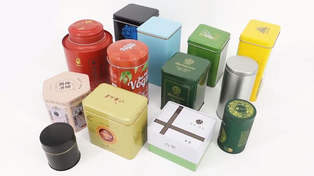 Display of tea tin can styles
