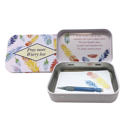 Hinged lid tin prayer box