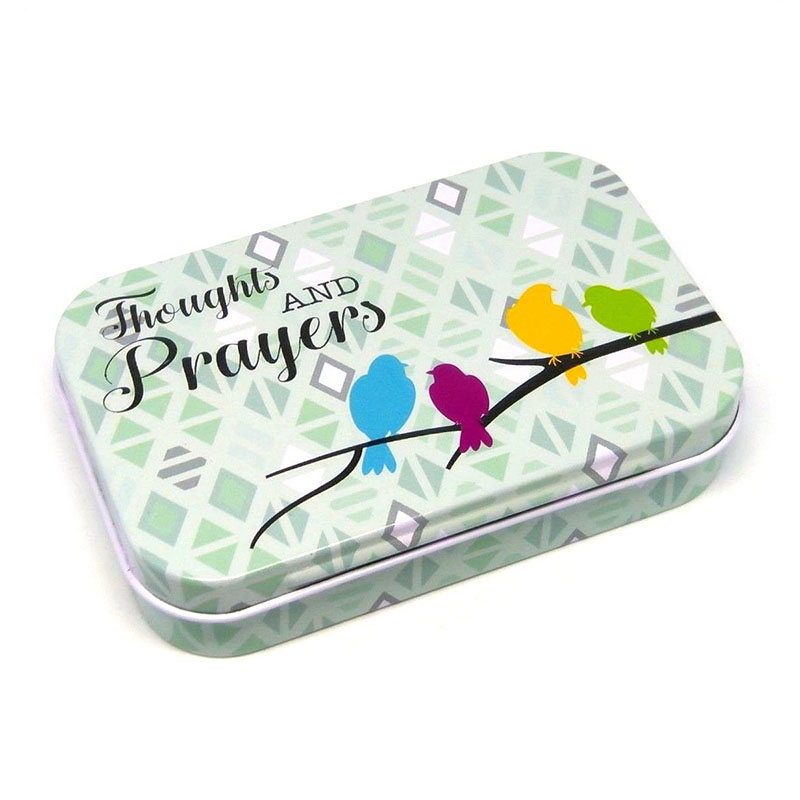 Custom metal hinged lid poker game playing card prayer tin box credit gift card tin case