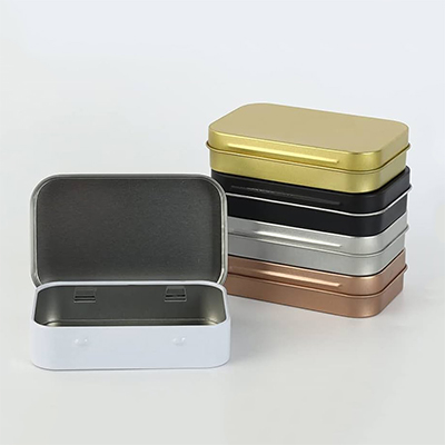 Tin case with hinged top