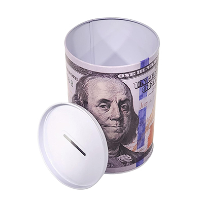 Money tin can with removable lid