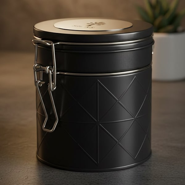 tea tin with clasp lock
