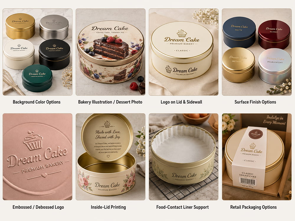 dream cake tin can customization options