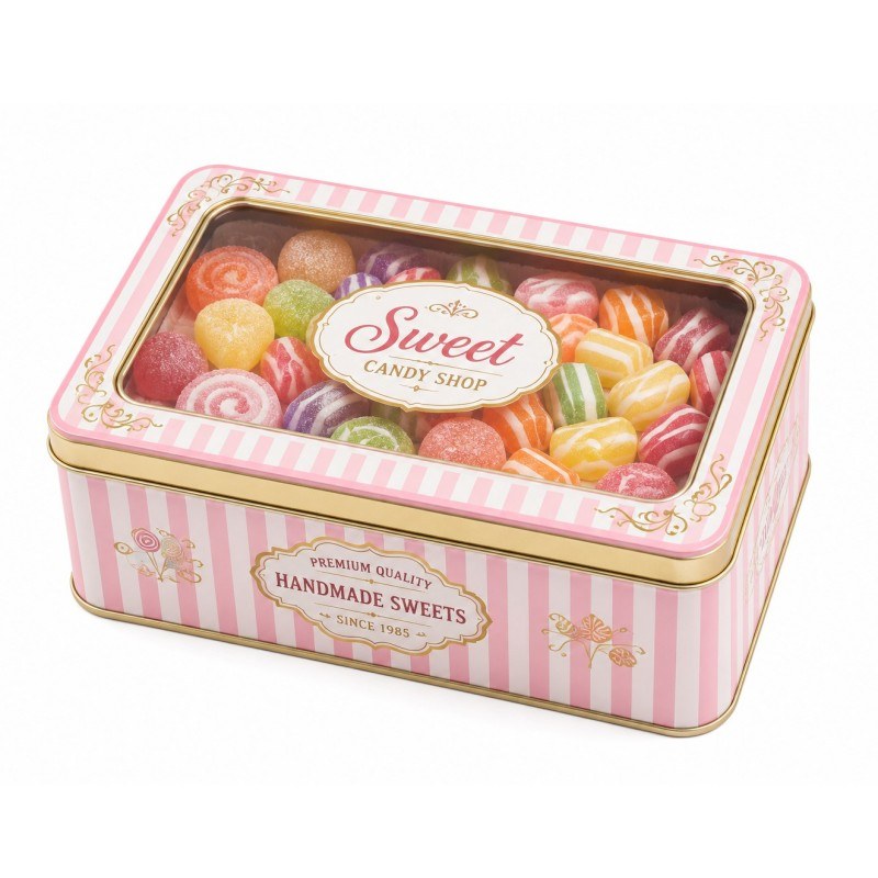 candy tin with clear lid
