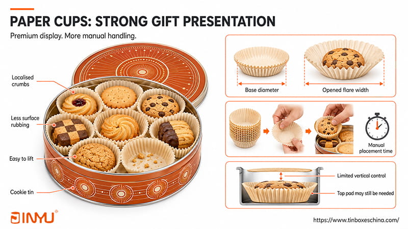 cookie tin box with paper cups cookie tin box with paper cups